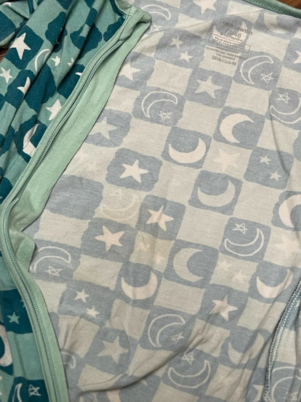 Teach Leanbh Bamboo Baby Sleeper 6-12M Teal Star Moon Zip Romper Footed Pajamas - Picture 6 of 8